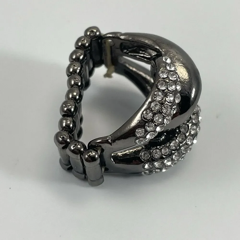 Black Ring Stretch Band Rhinestone Statement Knot Design Adjustable